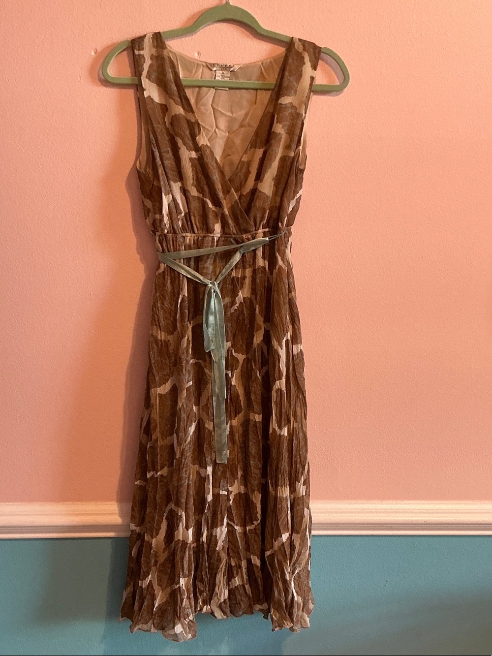 Studio by JPR Brown and Cream Printed V-Neck Maxi Dress with Satin Tie
